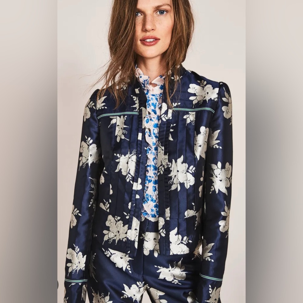 Boden Icons Women’s Mariana Jacquard Jacket Navy Wild Bloom Mono NWT (Size 8)